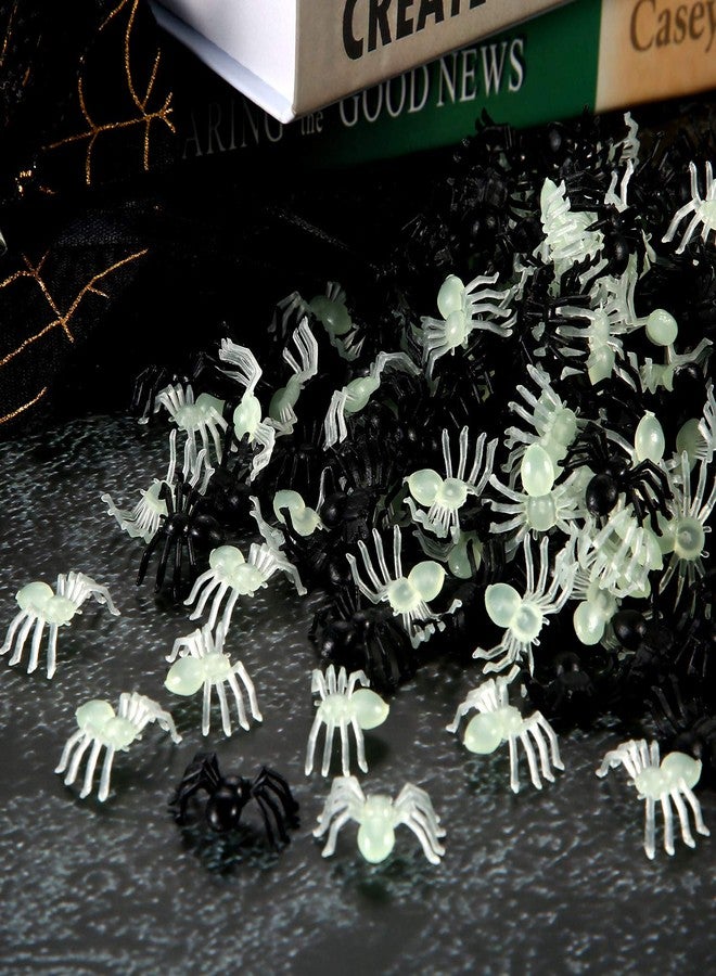 JOVITEC 200 Pieces Halloween Plastic Black Fake Spider and Luminous in Dark Realistic Small Spiders Prank Props for Party Costume Carnival Halloween Joking Decor - Image 5